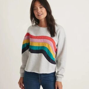 Marine Layers Archive, Rainbow Wave Summit Sweatshirt, XL Gray Cropped Pullover